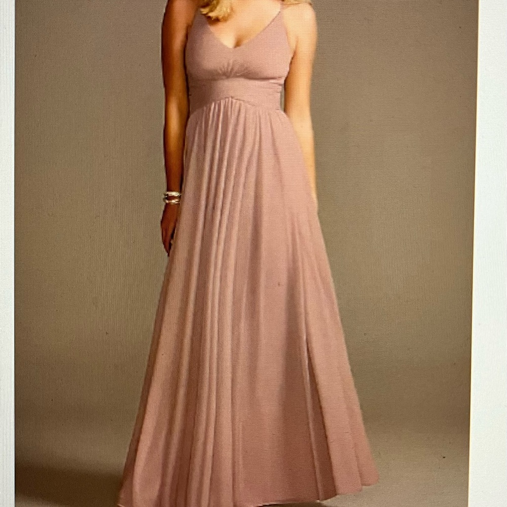 David's Bridal Mesh Cross Waist Spaghetti Strap Quartz Dress, Size 10